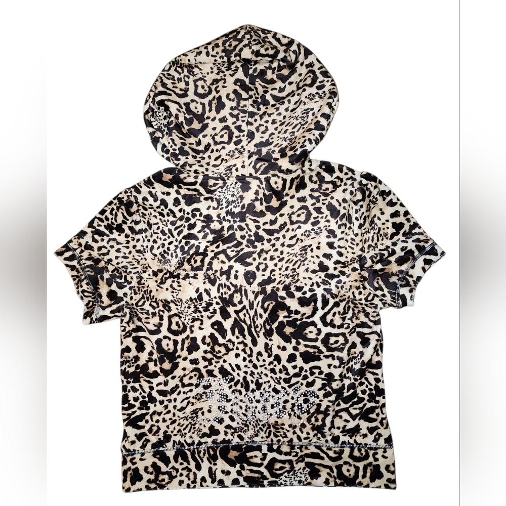 JUICY COUTURE Leopard Velour Short-Sleeve Hoodie & Shorts Set | Size M - Picture 3 of 10